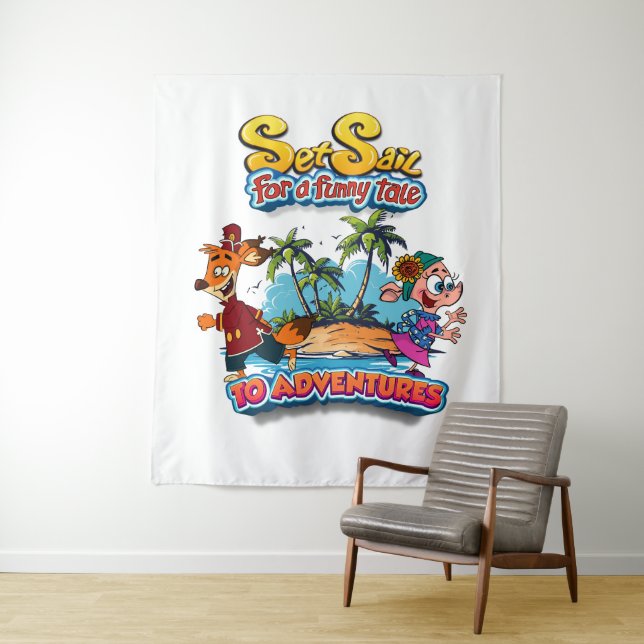 Set Sail for a Funny Tale island Tapestry (In Situ)