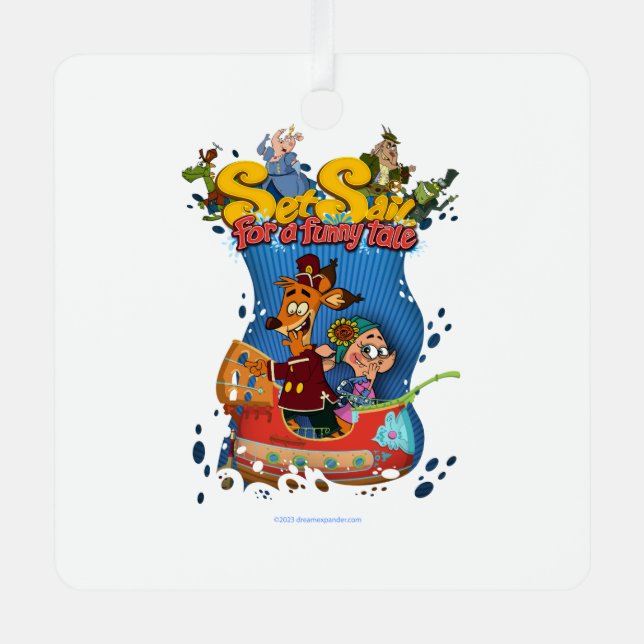 Set Sail for a Funny Tale metal Square Ornament (Front)