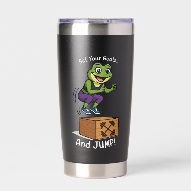 Set Your Goals and Jump – Female Frog Workout Insulated Tumbler (Front)