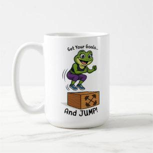 Set Your Goals and Jump - Funny Gym Female Frog, Coffee Mug