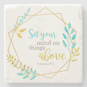 Set your mind on things above Bible Verse Faith  Stone Coaster