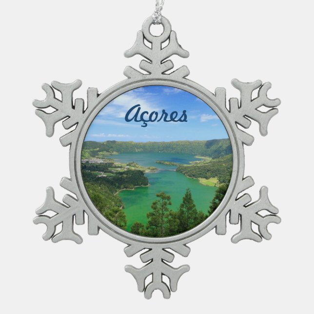 Sete Cidades - Azores Snowflake Pewter Christmas Ornament (Front)
