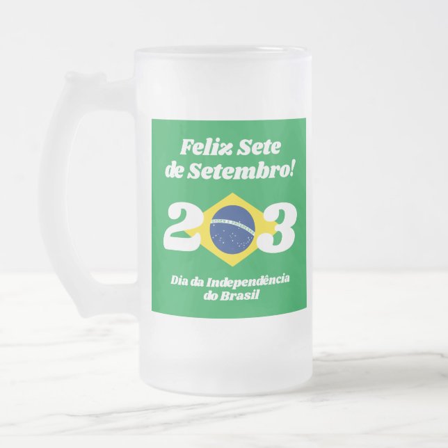 Sete de Setembro Independence Day Brazil Flag Frosted Glass Beer Mug (Left)