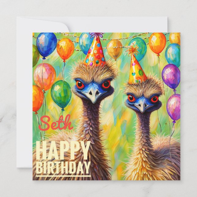 SETH ~ Birthday Card ~ Emus ~  (Front)