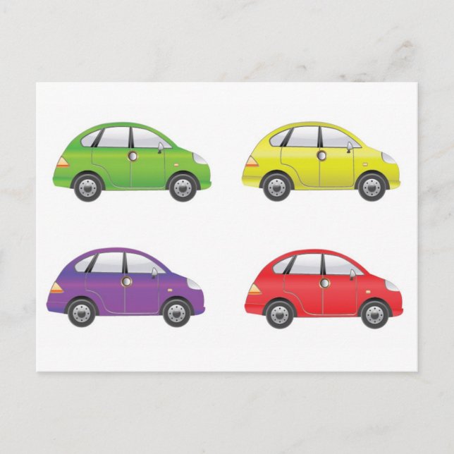 SetofFourCarVector1 COLOURFUL CARTOON CARS FUN TRA Postcard (Front)