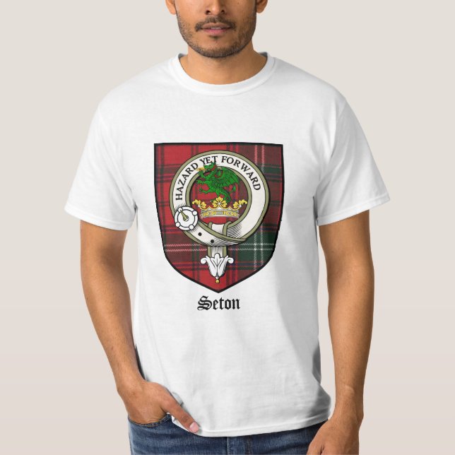 Seton Clan Crest Badge Tartan T-Shirt (Front)