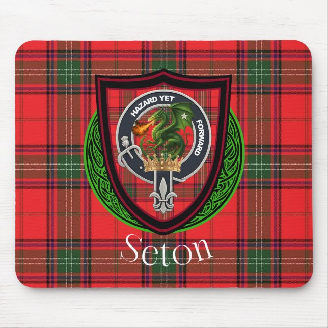 Seton Scottish Clan Tartan and Crest  Mouse Mat (Front)