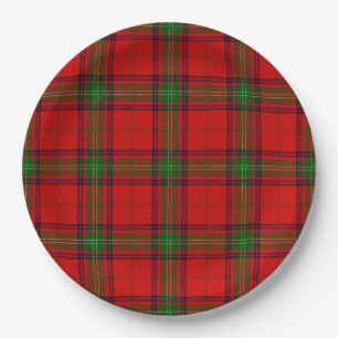 Seton tartan red green plaid paper plate