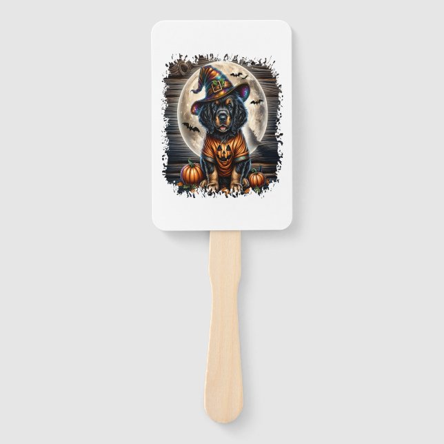 Setter Dog Halloween Square Hand Fan (Front)