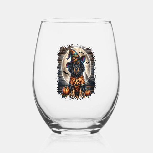 Setter Dog Halloween Square Stemless Wine Glass (Front)