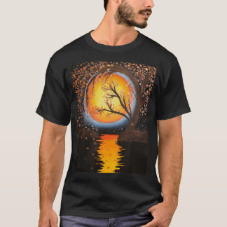Setting Harvest Moon by the Lake with a Cherry Blo T-Shirt