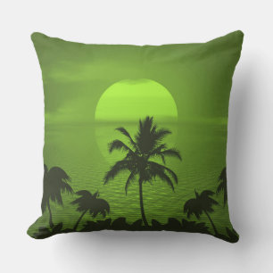 Setting Sun Green Tropics Palm Beach Cushion
