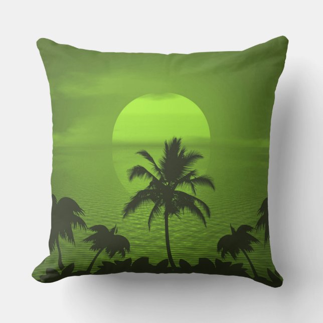 Setting Sun Green Tropics Palm Beach Cushion (Front)