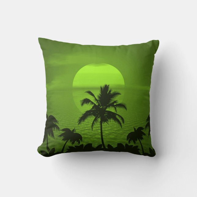 Setting Sun Green Tropics Palm Beach Cushion (Front)