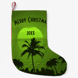 Setting Sun Green Tropics Palm Beach Small Christmas Stocking