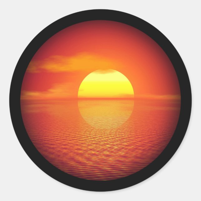 Setting Sun over Orange Sea Calm Ocean  Classic Round Sticker (Front)
