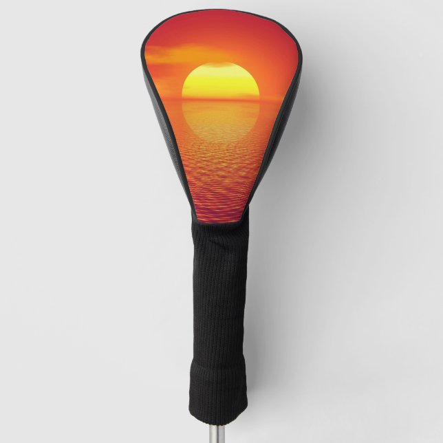 Setting Sun over Orange Sea Calm Ocean  Golf Head Cover (Front)