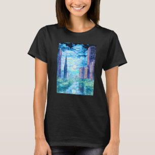Setting Sun Over River Running Through Futuristic T-Shirt