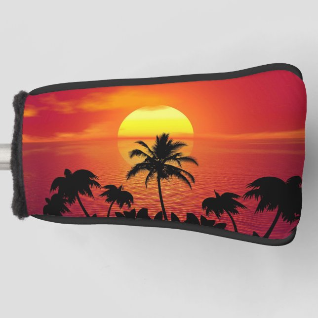 Setting Sun Red Tropics Palm Beach Golf Head Cover (Front)