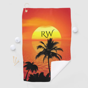 Setting Sun Red Tropics Palm Beach Initial Golf Towel