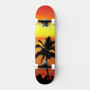 Setting Sun Red Tropics Palm Beach Skateboard