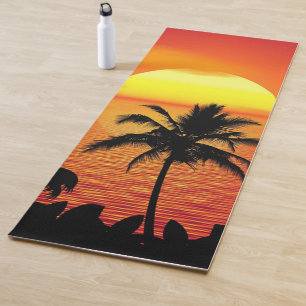 Setting Sun Red Tropics Palm Beach Yoga Mat