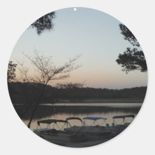 Setting Sun, Rising Moon  over  Lake Arrowhead Classic Round Sticker