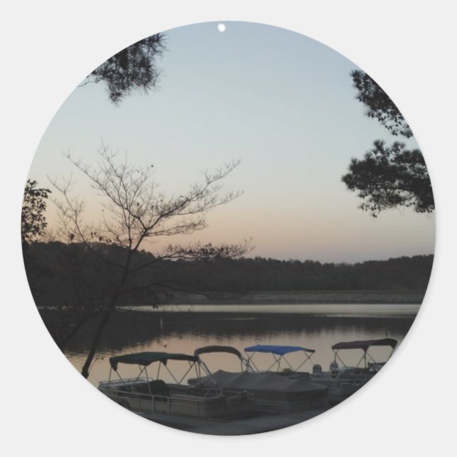 Setting Sun, Rising Moon  over  Lake Arrowhead Classic Round Sticker (Front)