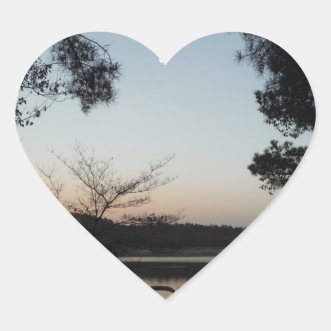 Setting Sun, Rising Moon  over  Lake Arrowhead Heart Sticker (Front)