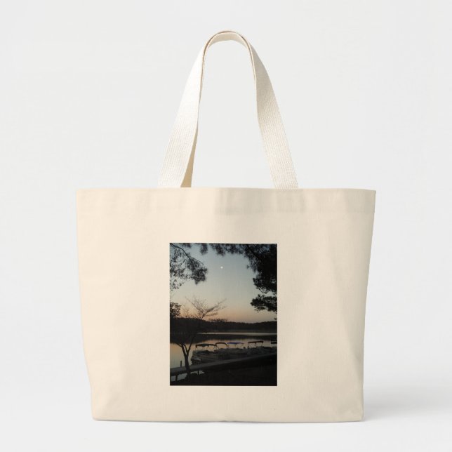 Setting Sun, Rising Moon  over  Lake Arrowhead Large Tote Bag (Front)