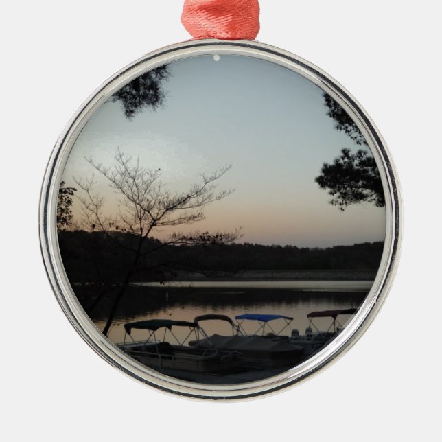 Setting Sun, Rising Moon  over  Lake Arrowhead Metal Tree Decoration (Front)