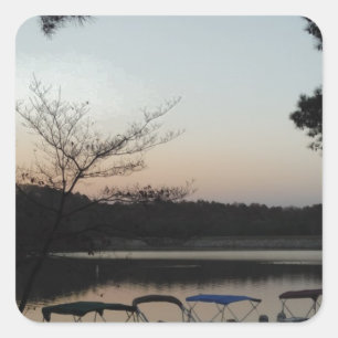 Setting Sun, Rising Moon  over  Lake Arrowhead Square Sticker