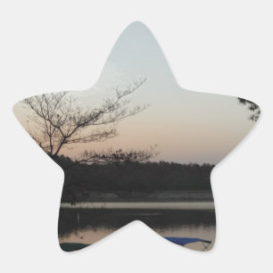 Setting Sun, Rising Moon  over  Lake Arrowhead Star Sticker