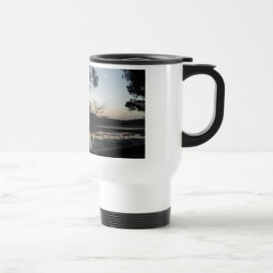 Setting Sun, Rising Moon  over  Lake Arrowhead Travel Mug
