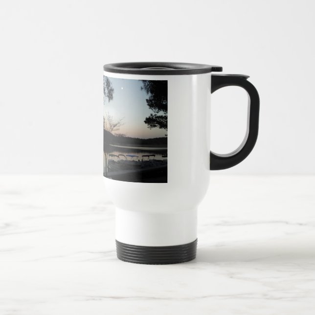 Setting Sun, Rising Moon  over  Lake Arrowhead Travel Mug (Right)