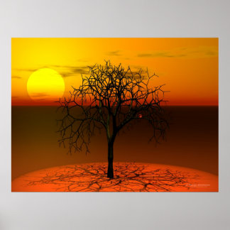 Setting sun & tree poster