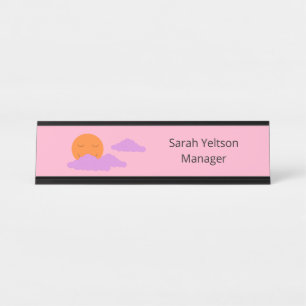 Setting Sun with Clouds: Carnation Pink Desk Name Plate