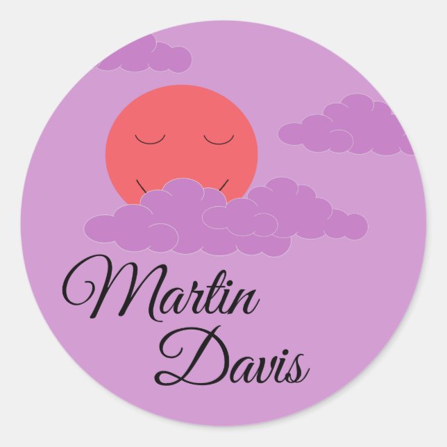 Setting Sun with Purple Clouds Classic Round Sticker (Front)