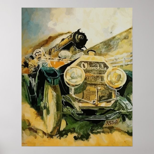 Setting the pace, automobile vs. steam locomotive poster (Front)