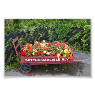 Settle to Carlisle Railway Floral Luggage Cart Photo Print