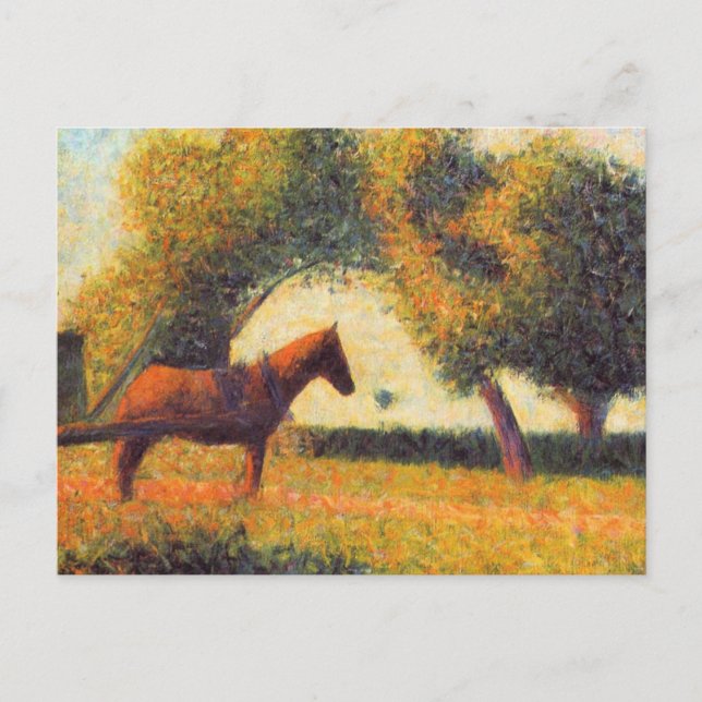 Seurat horse and cart painting pointillist art postcard (Front)