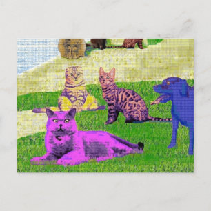 Seurat Sunday Afternoon Parody Cat Art  Postcard