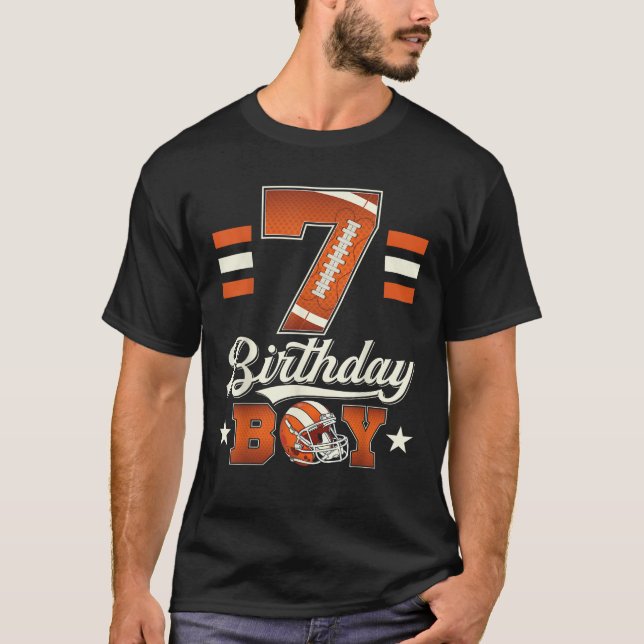 Seven 7th Birthday Boy Football 7 Year Old Sports  T-Shirt (Front)