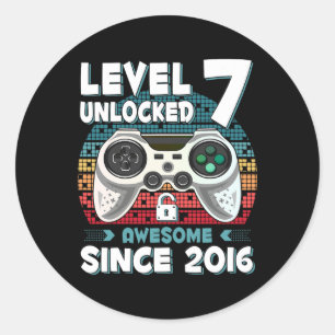 Seven 7yr Bday Son Boy Funny Gamer 7th 7 Year Old  Classic Round Sticker