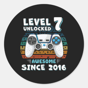 Seven 7yr Bday Son Boy Funny Gamer 7th 7 Years Old Classic Round Sticker