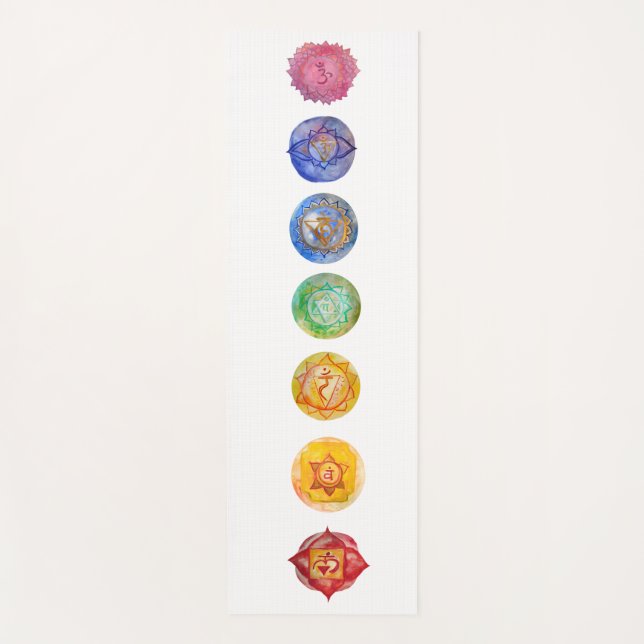Seven chakras watercolor art yoga mat (Front)
