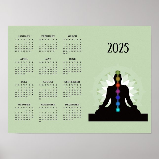 Seven Chakras Yoga Design 2025 Calendar Poster (Front)