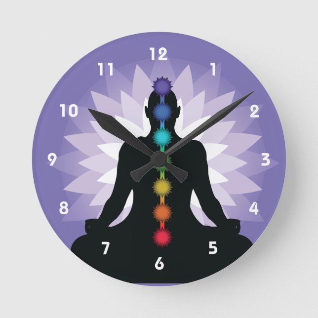 Seven Chakras Yoga Position Design Wall Clock (Front)