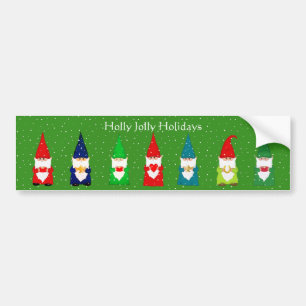 Seven Christmas Gnomes on Green Bumper Sticker
