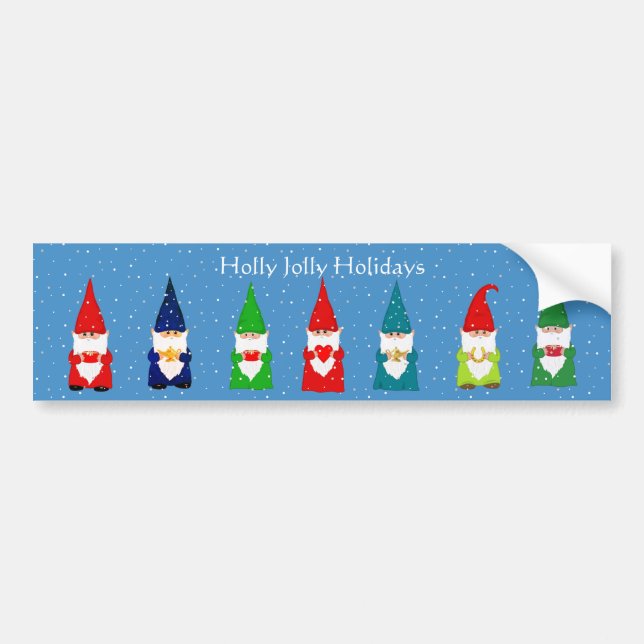 Seven Christmas Gnomes on Light Blue Bumper Sticker (Front)